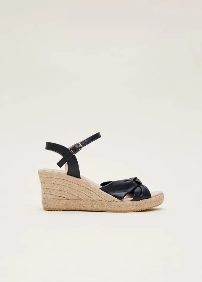 Phase Eight Leather Knot Front Espadrilles Navy Women Heels