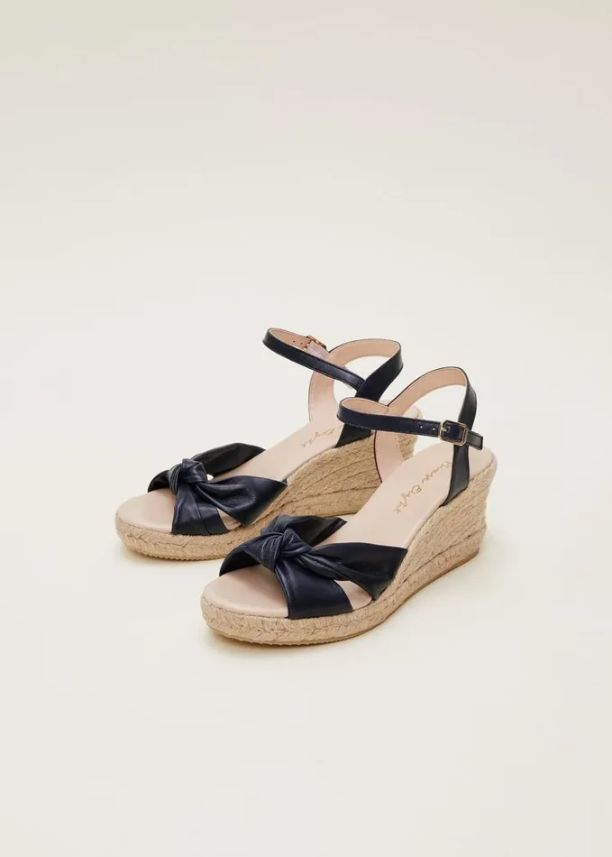 Phase Eight Leather Knot Front Espadrilles Navy Women Heels