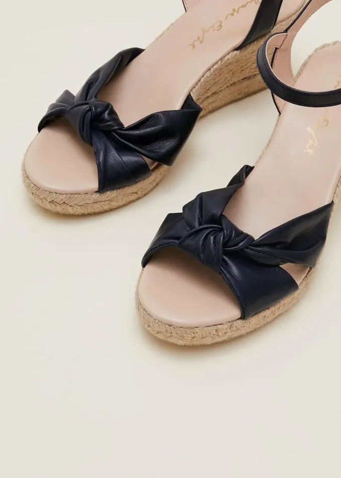 Phase Eight Leather Knot Front Espadrilles Navy Women Heels