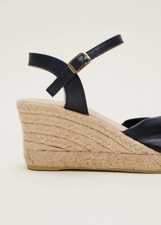 Phase Eight Leather Knot Front Espadrilles Navy Women Heels