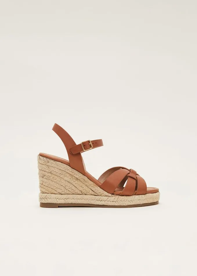Phase Eight Leather Multi Strap Wedge Espadrille Tan Women Heels