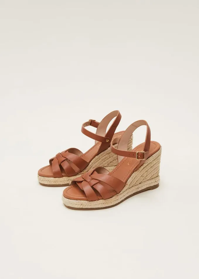 Phase Eight Leather Multi Strap Wedge Espadrille Tan Women Heels