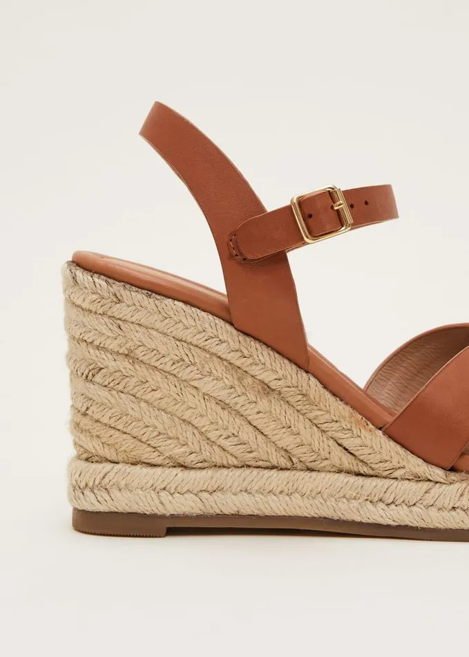 Phase Eight Leather Multi Strap Wedge Espadrille Tan Women Heels