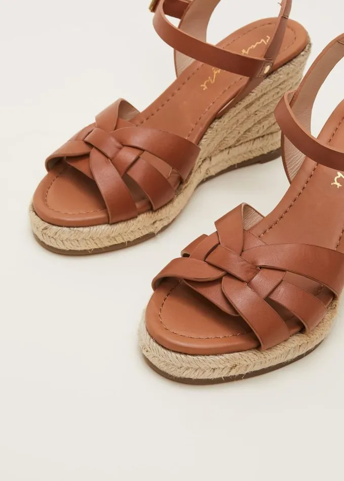 Phase Eight Leather Multi Strap Wedge Espadrille Tan Women Heels
