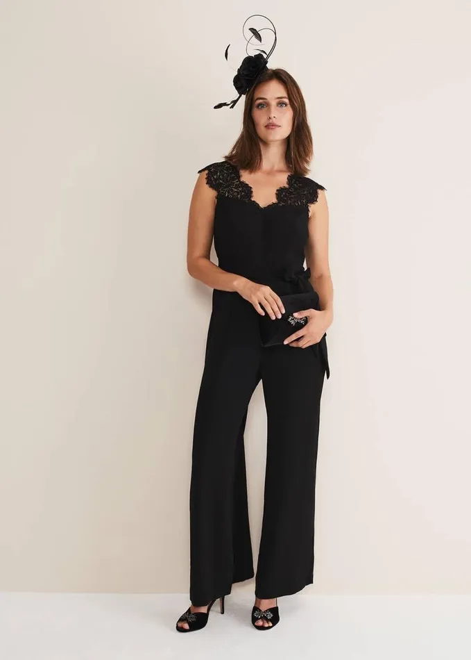 Phase Eight Lia Sleeveless Lace Detail Jumpsuit Black Women Dresses