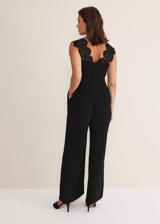 Phase Eight Lia Sleeveless Lace Detail Jumpsuit Black Women Dresses