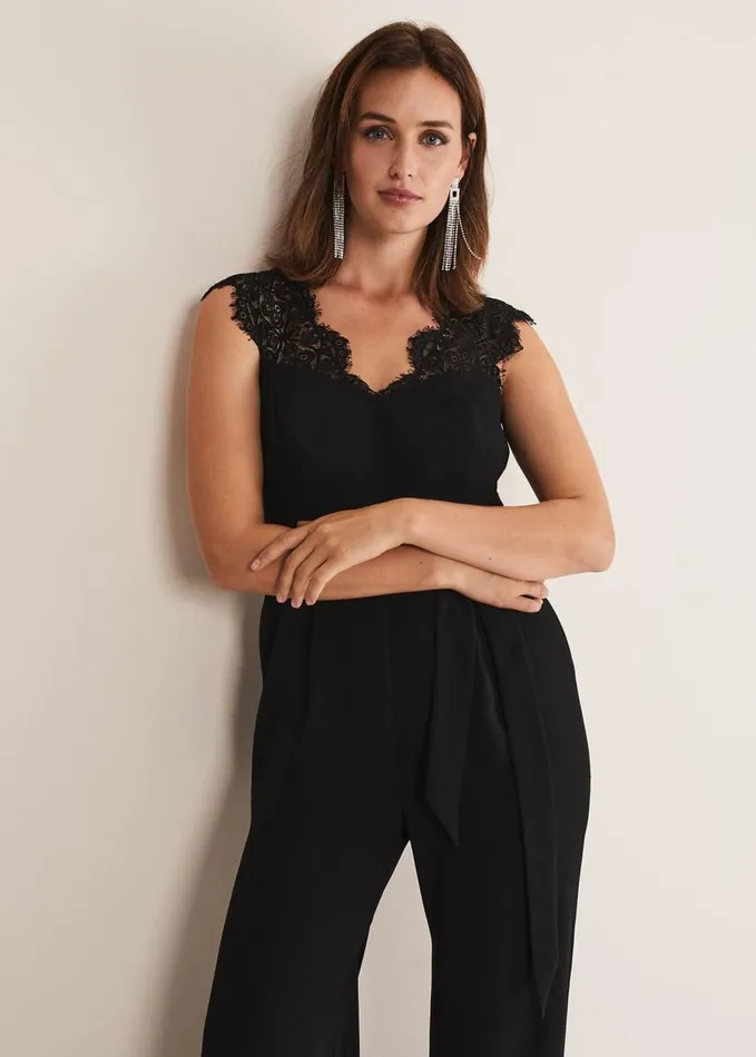 Phase Eight Lia Sleeveless Lace Detail Jumpsuit Black Women Dresses