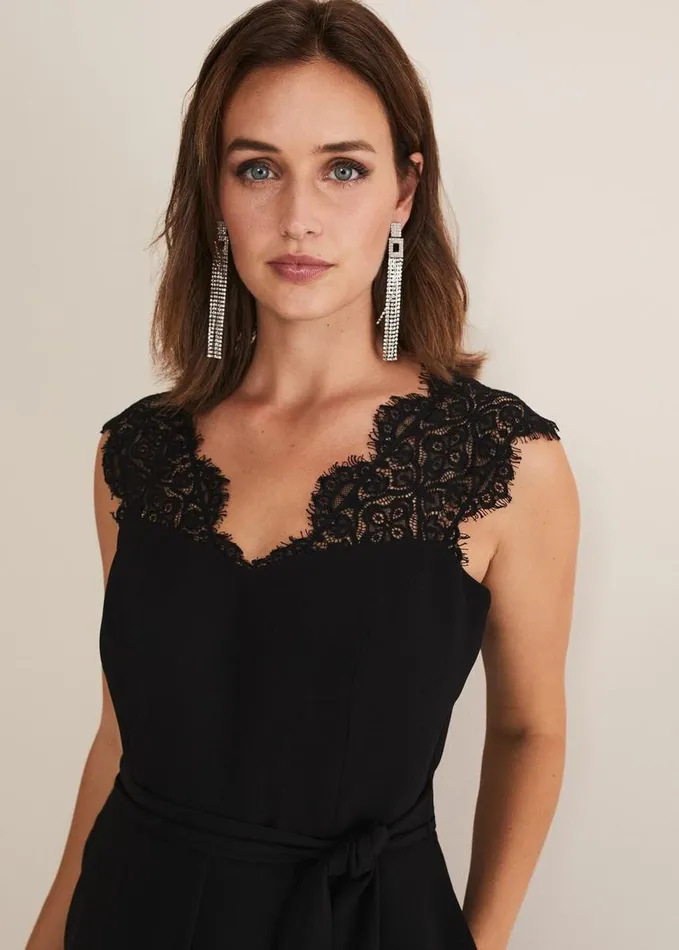 Phase Eight Lia Sleeveless Lace Detail Jumpsuit Black Women Dresses