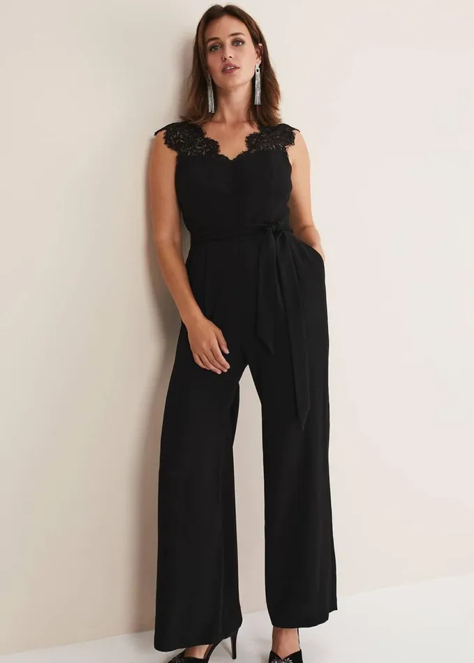 Phase Eight Lia Sleeveless Lace Detail Jumpsuit Black Women Dresses