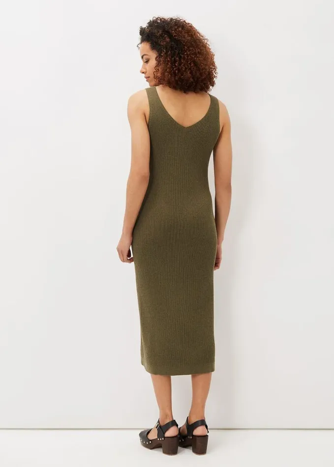 Phase Eight Lindan Ribbed Knit Midi Dress Khaki Women Dresses