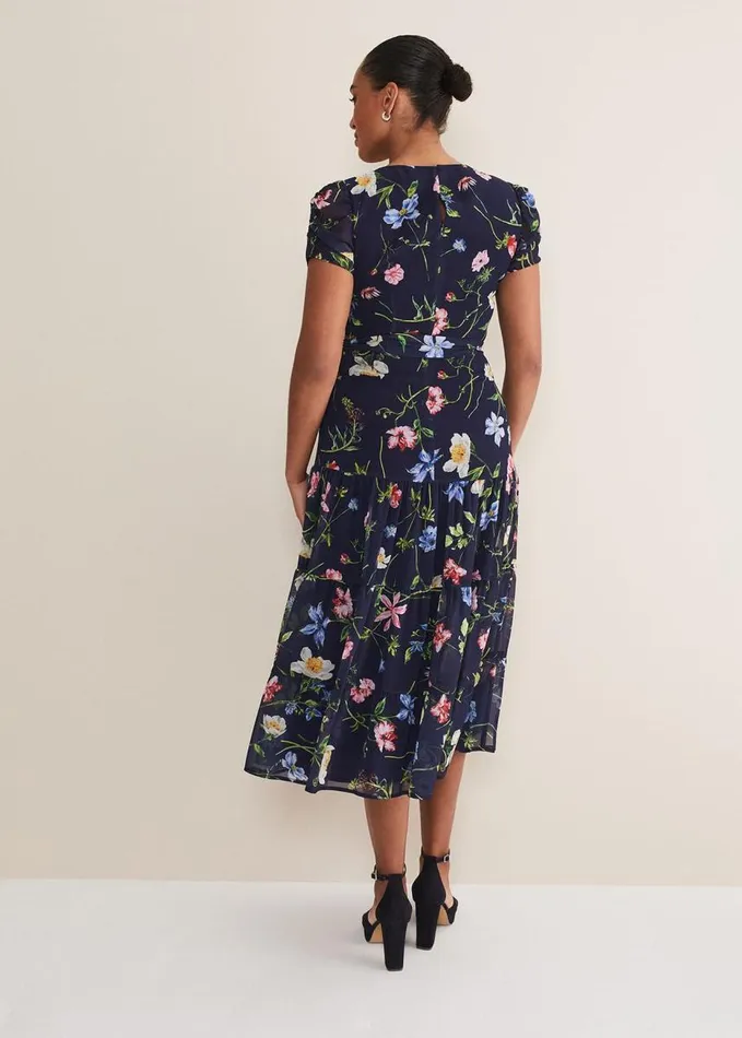 Phase Eight Lola Floral Tiered Midi Dress Navymulti Women Dresses
