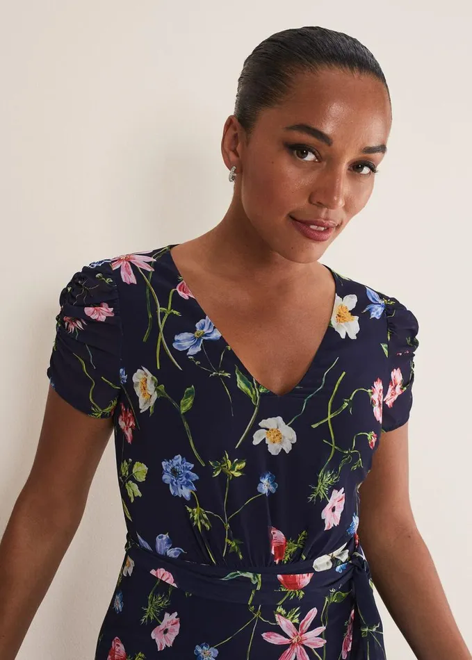 Phase Eight Lola Floral Tiered Midi Dress Navymulti Women Dresses
