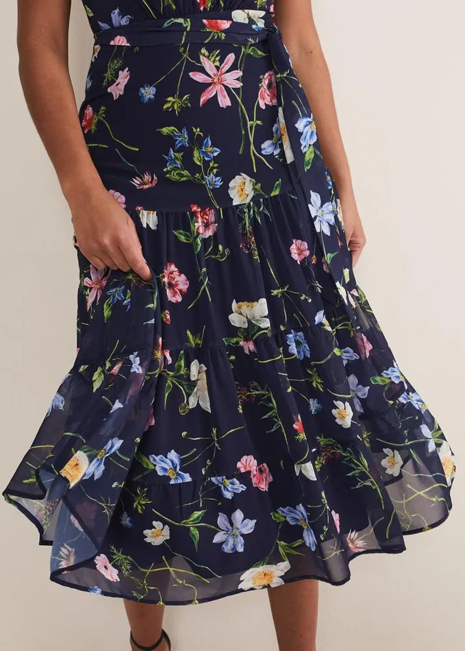 Phase Eight Lola Floral Tiered Midi Dress Navymulti Women Dresses