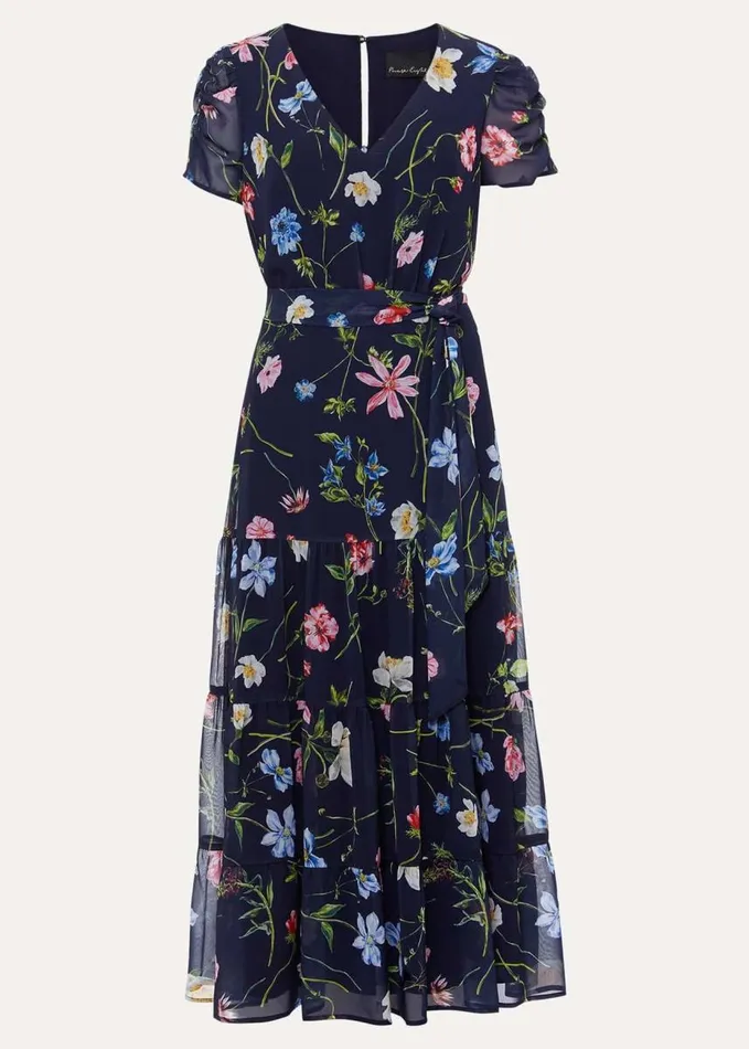 Phase Eight Lola Floral Tiered Midi Dress Navymulti Women Dresses