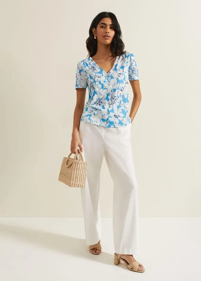 Phase Eight Lorenna Floral Print Top Blue Women Tops and TShirts