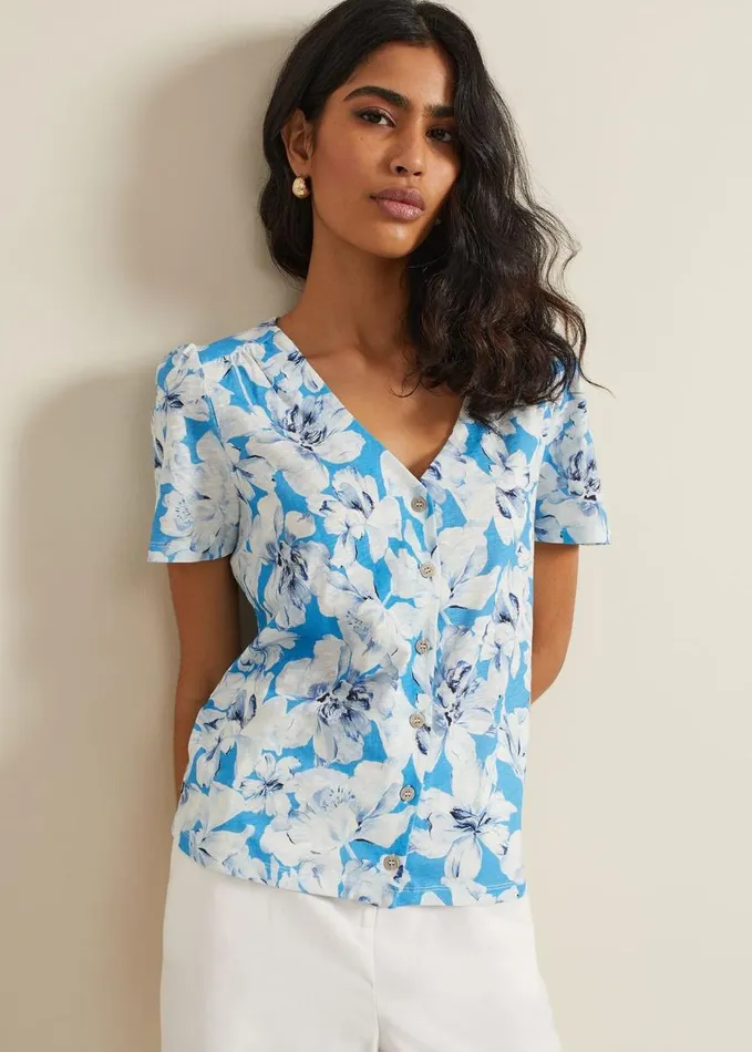 Phase Eight Lorenna Floral Print Top Blue Women Tops and TShirts