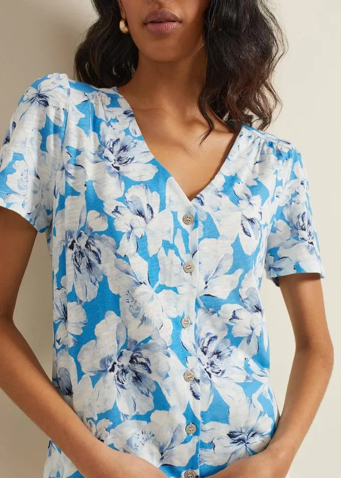 Phase Eight Lorenna Floral Print Top Blue Women Tops and TShirts