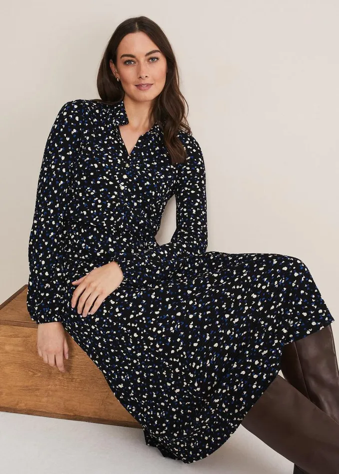 Phase Eight Loretta Spot Dress Cobaltblack Women Dresses