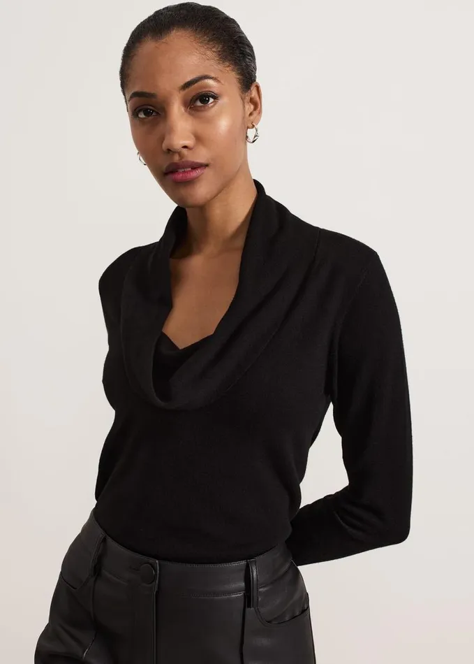 Phase Eight Lottie Black Cowl Neck Jumper Black Women Knitwear