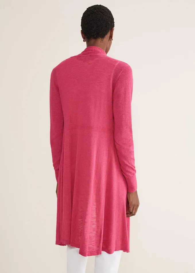 Phase Eight Louise Linen Longline Cardigan Pink Women Knitwear