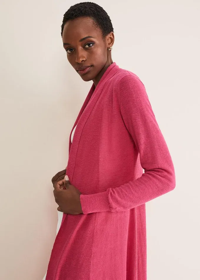 Phase Eight Louise Linen Longline Cardigan Pink Women Knitwear