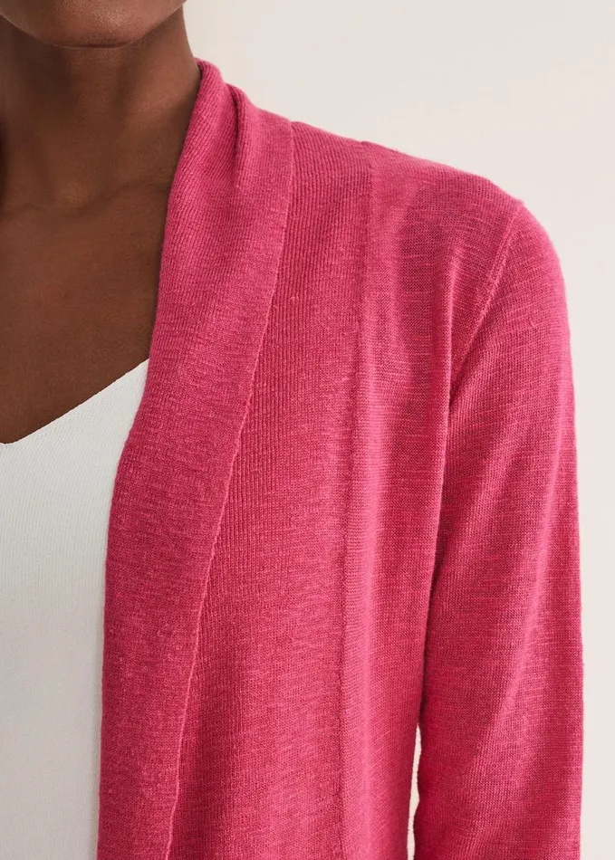 Phase Eight Louise Linen Longline Cardigan Pink Women Knitwear