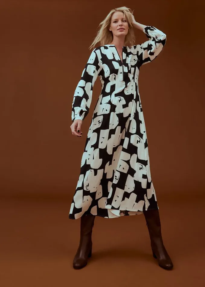 Phase Eight Luana Geo Zip Front Midi Dress Ivoryblack Women Dresses