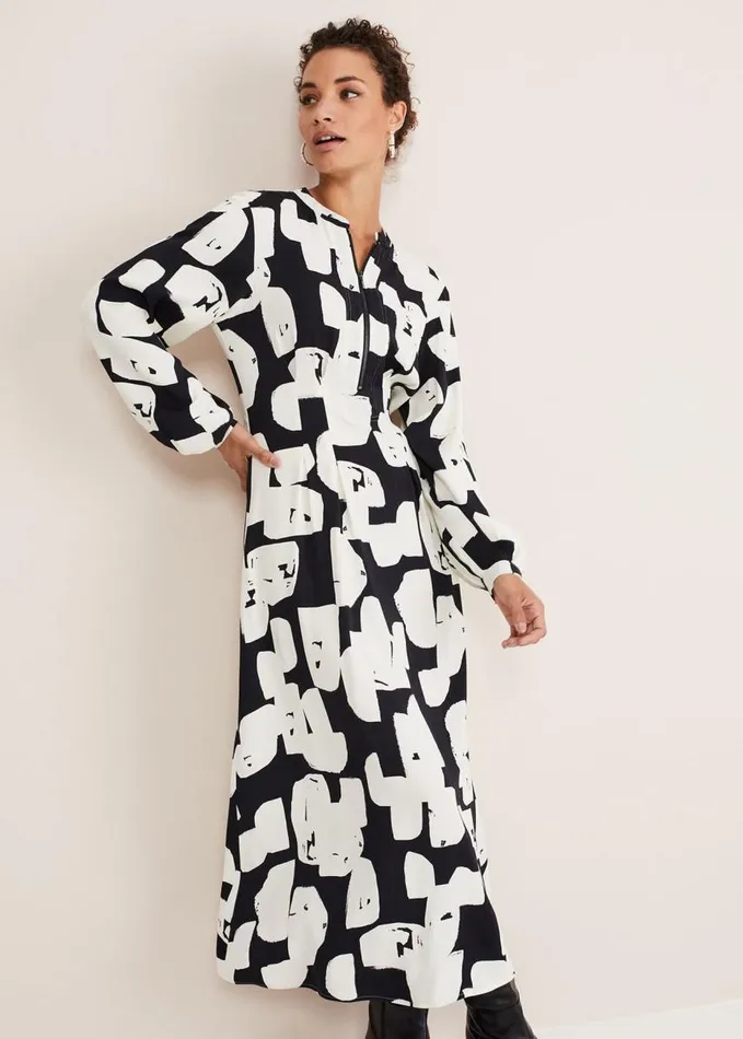 Phase Eight Luana Geo Zip Front Midi Dress Ivoryblack Women Dresses