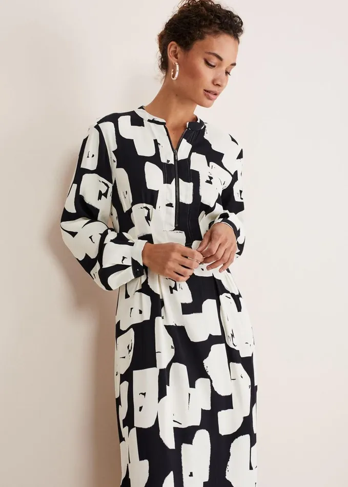 Phase Eight Luana Geo Zip Front Midi Dress Ivoryblack Women Dresses