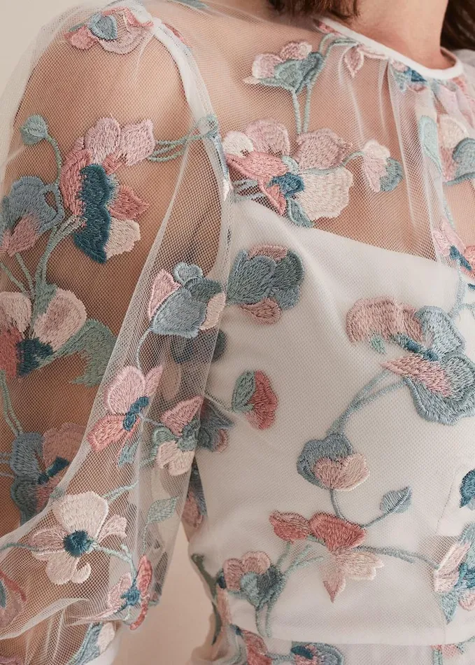 Phase Eight Maia Floral Embroidered Midi Dress Pale Petal Multi Women Dresses