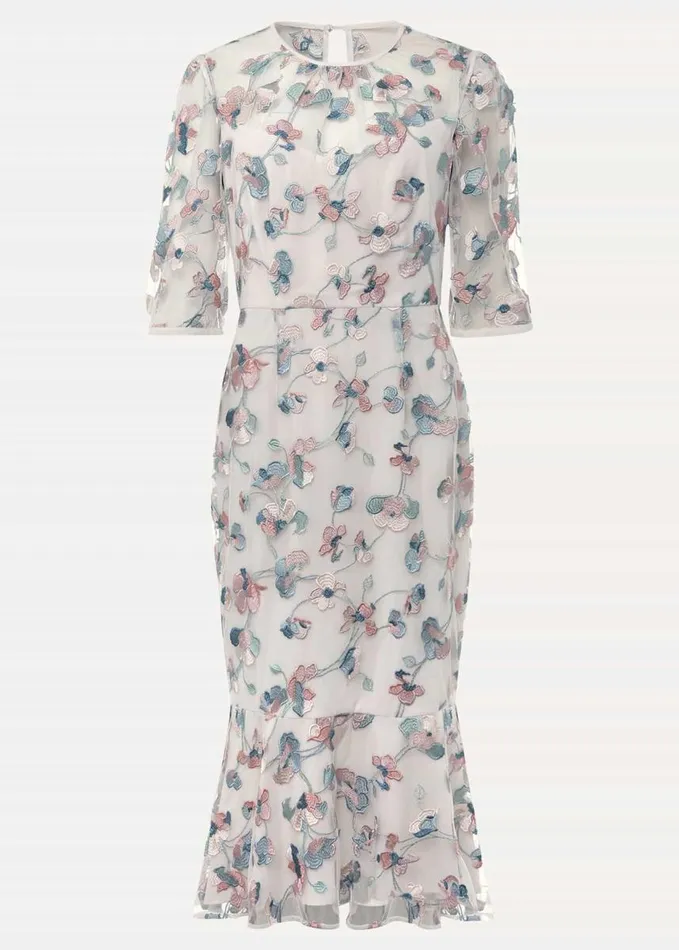 Phase Eight Maia Floral Embroidered Midi Dress Pale Petal Multi Women Dresses