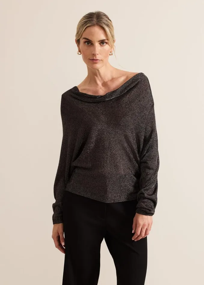 Phase Eight Malti Metallic Cowl Neck Knit Gunmetal Women Knitwear