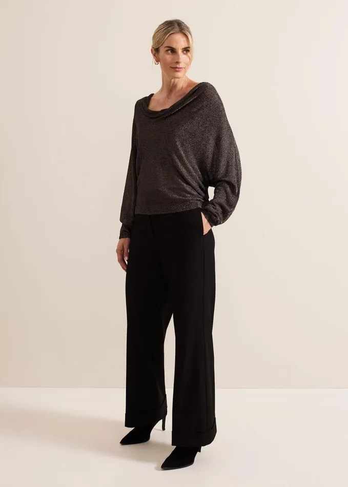 Phase Eight Malti Metallic Cowl Neck Knit Gunmetal Women Knitwear