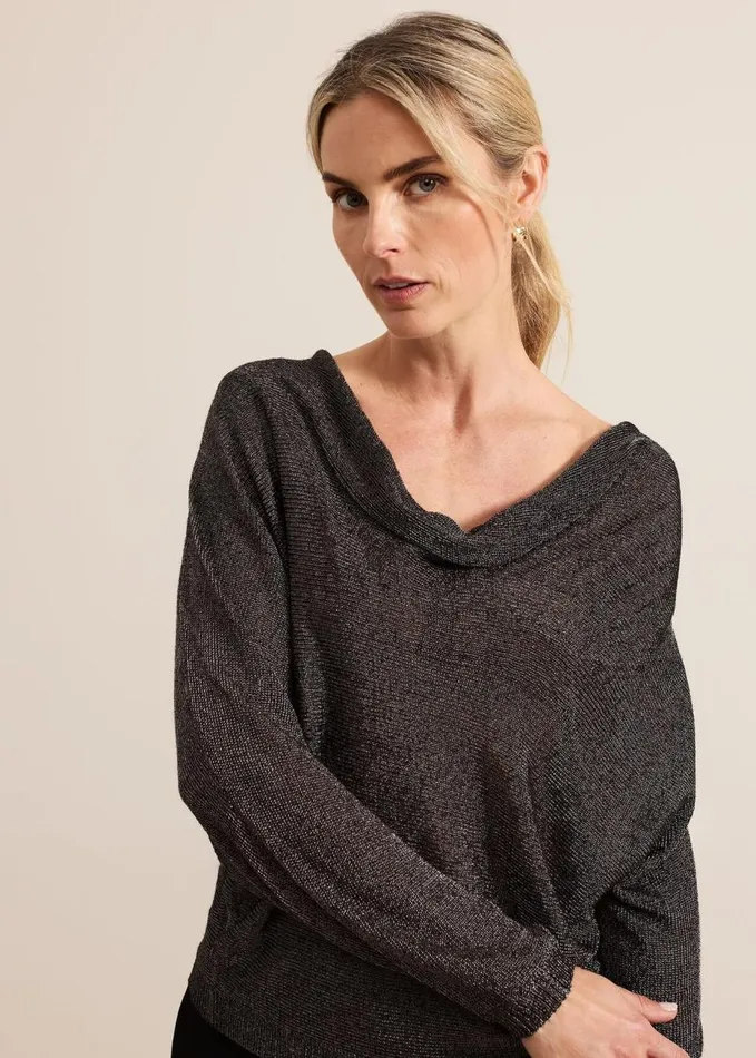 Phase Eight Malti Metallic Cowl Neck Knit Gunmetal Women Knitwear
