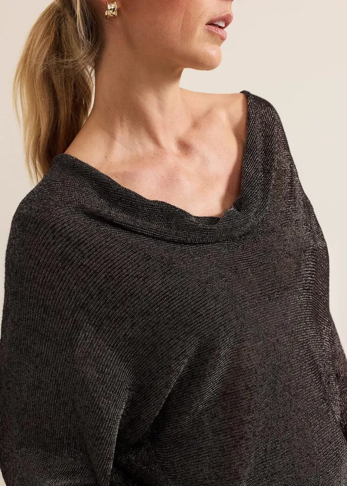 Phase Eight Malti Metallic Cowl Neck Knit Gunmetal Women Knitwear