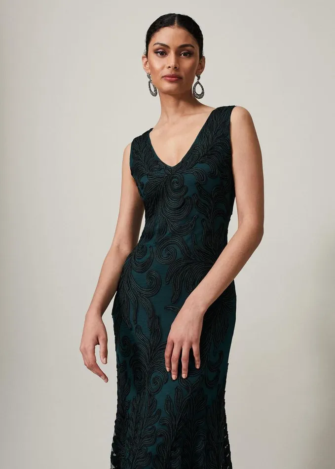 Phase Eight Marigold Tapework Dress Greenblack Women Dresses