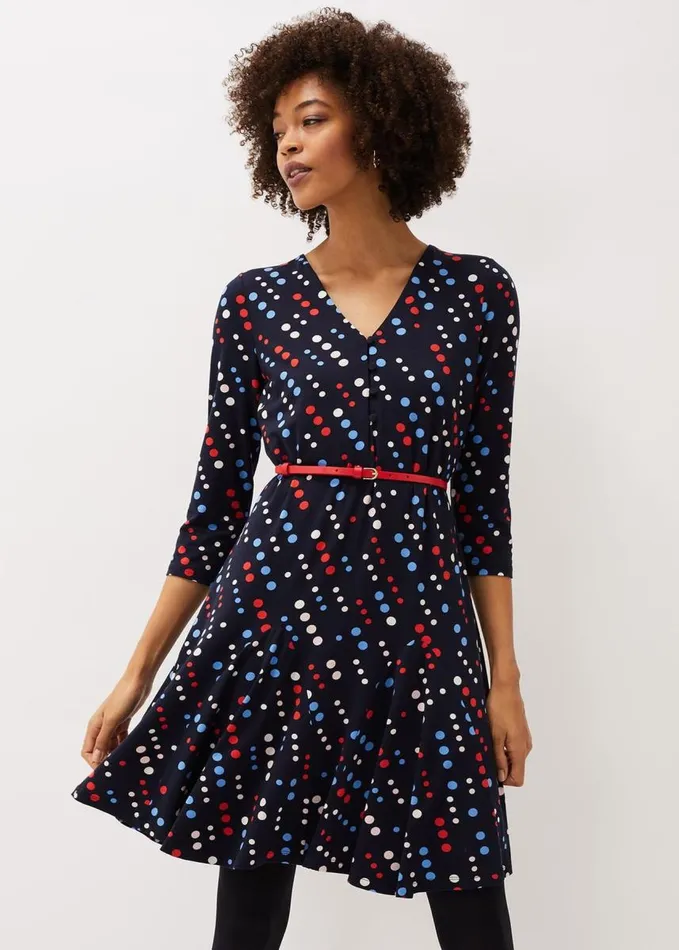 Phase Eight Marya Spot Jersey Dress Navymulti Women Dresses