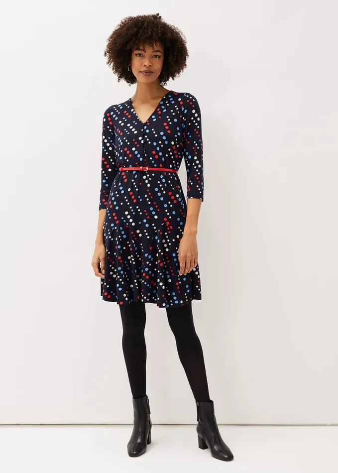 Phase Eight Marya Spot Jersey Dress Navymulti Women Dresses