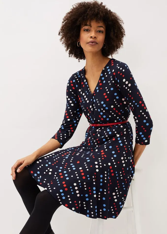 Phase Eight Marya Spot Jersey Dress Navymulti Women Dresses