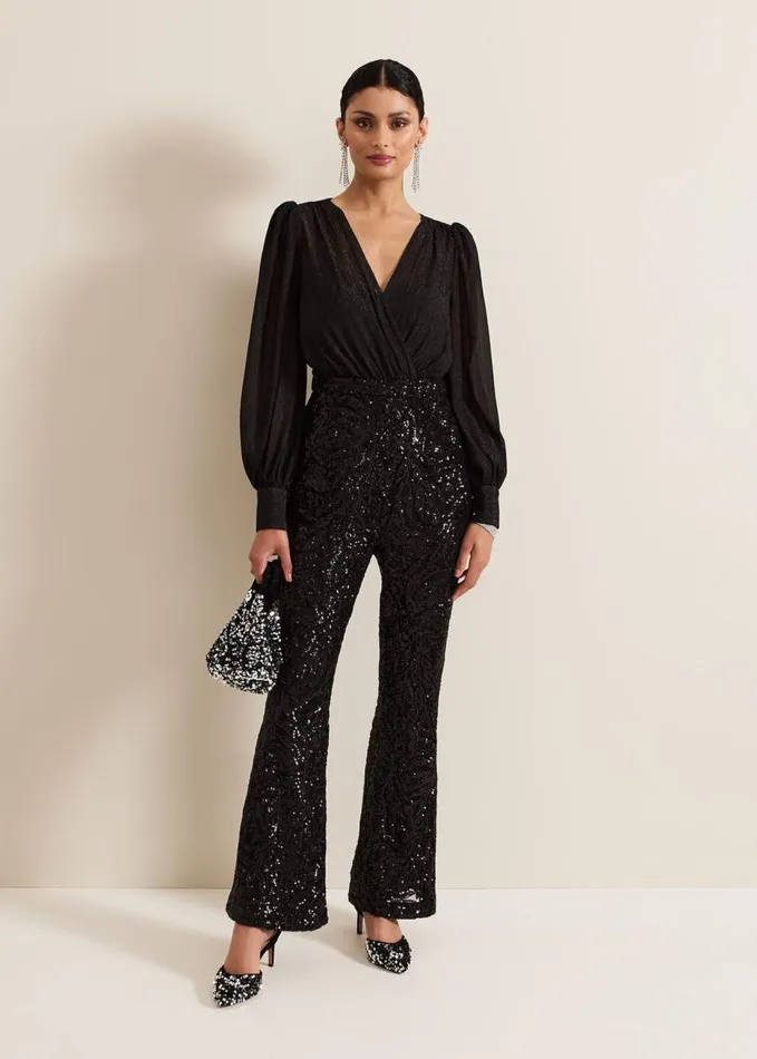 Phase Eight Milena Black Sequin Jumpsuit Black Women Dresses