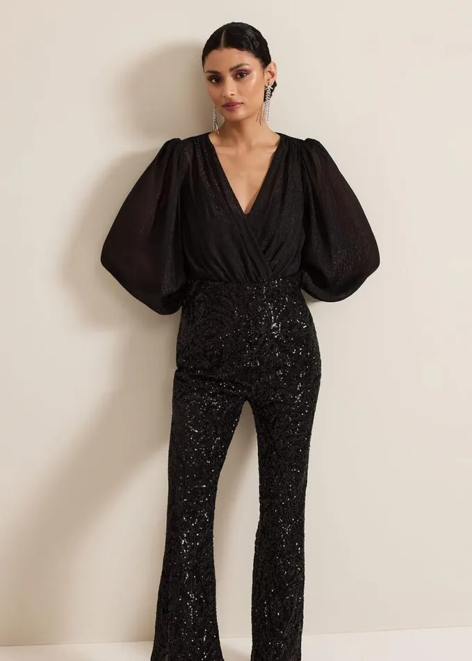 Phase Eight Milena Black Sequin Jumpsuit Black Women Dresses