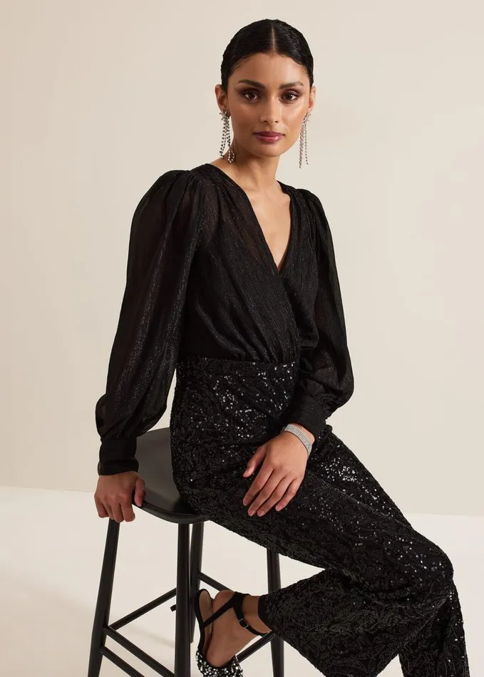 Phase Eight Milena Black Sequin Jumpsuit Black Women Dresses