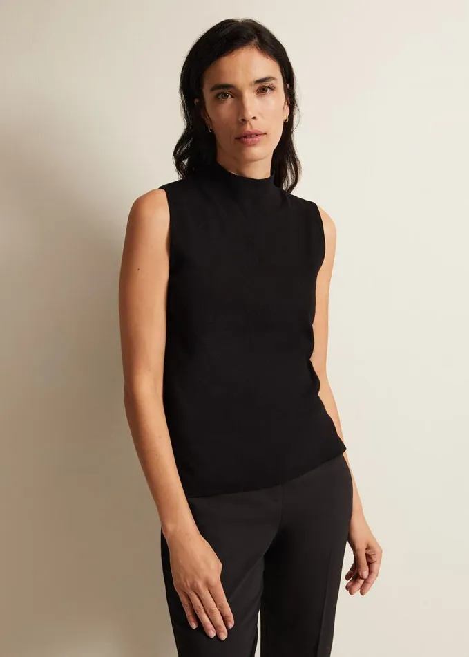 Phase Eight Miley Sleevless Funnel Neck Tank Black Women Knitwear