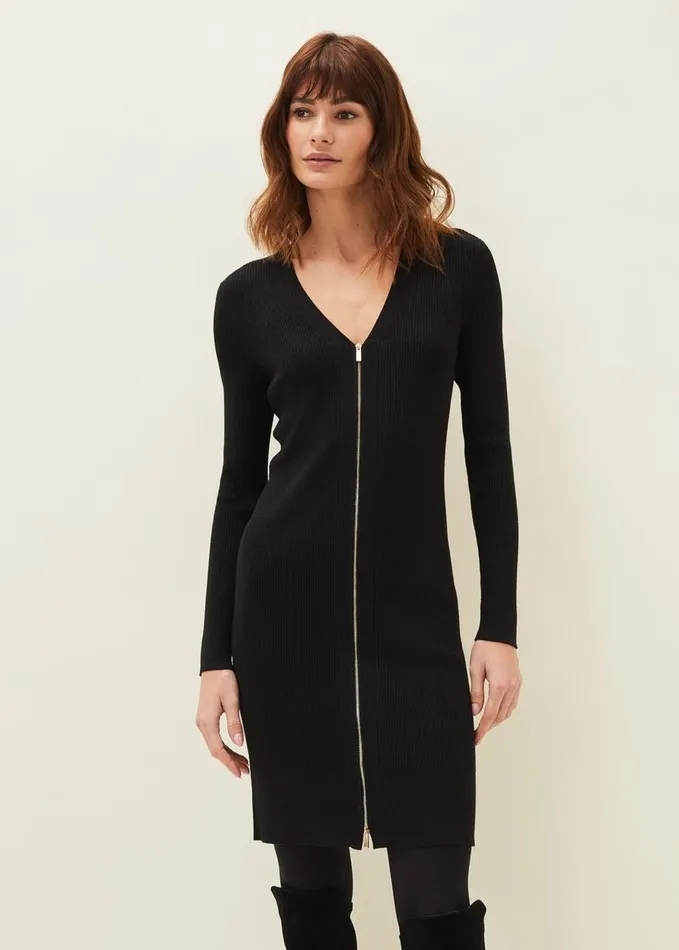 Phase Eight Milla Multiway Zip Ribbed Tunic Dress Black Women Dresses