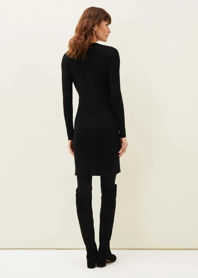Phase Eight Milla Multiway Zip Ribbed Tunic Dress Black Women Dresses
