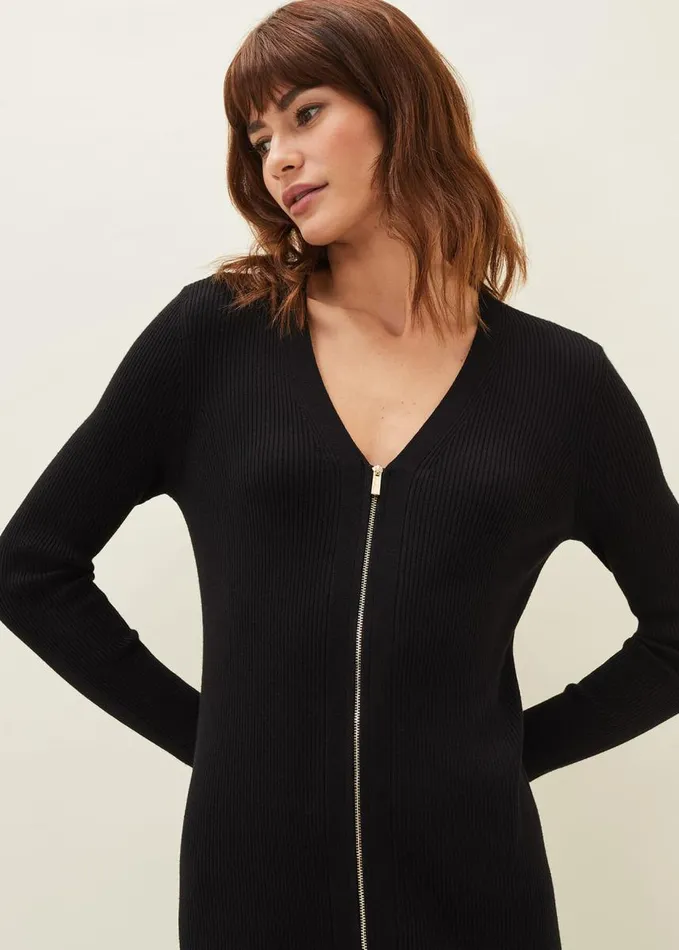 Phase Eight Milla Multiway Zip Ribbed Tunic Dress Black Women Dresses