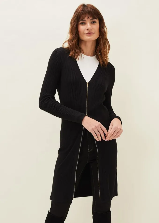 Phase Eight Milla Multiway Zip Ribbed Tunic Dress Black Women Dresses