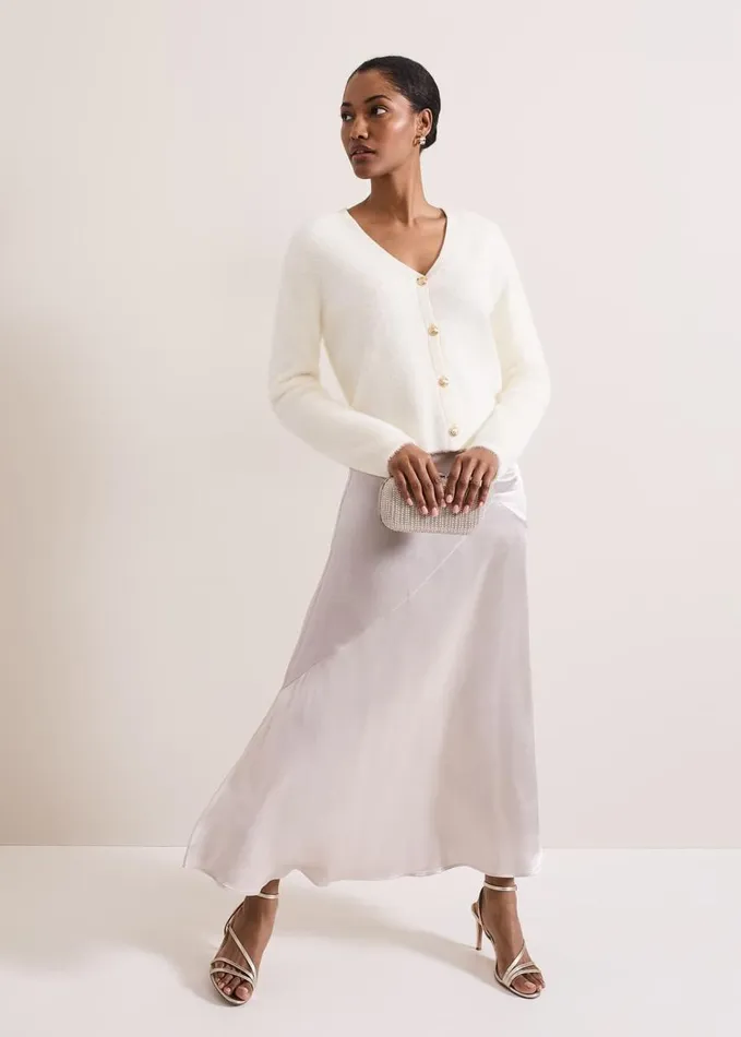 Phase Eight Mindy Fluffy Knit V Neck Cardigan Ivory Women Knitwear