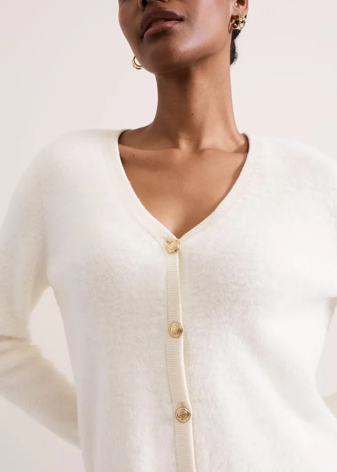 Phase Eight Mindy Fluffy Knit V Neck Cardigan Ivory Women Knitwear