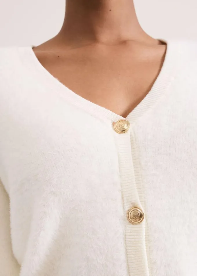 Phase Eight Mindy Fluffy Knit V Neck Cardigan Ivory Women Knitwear